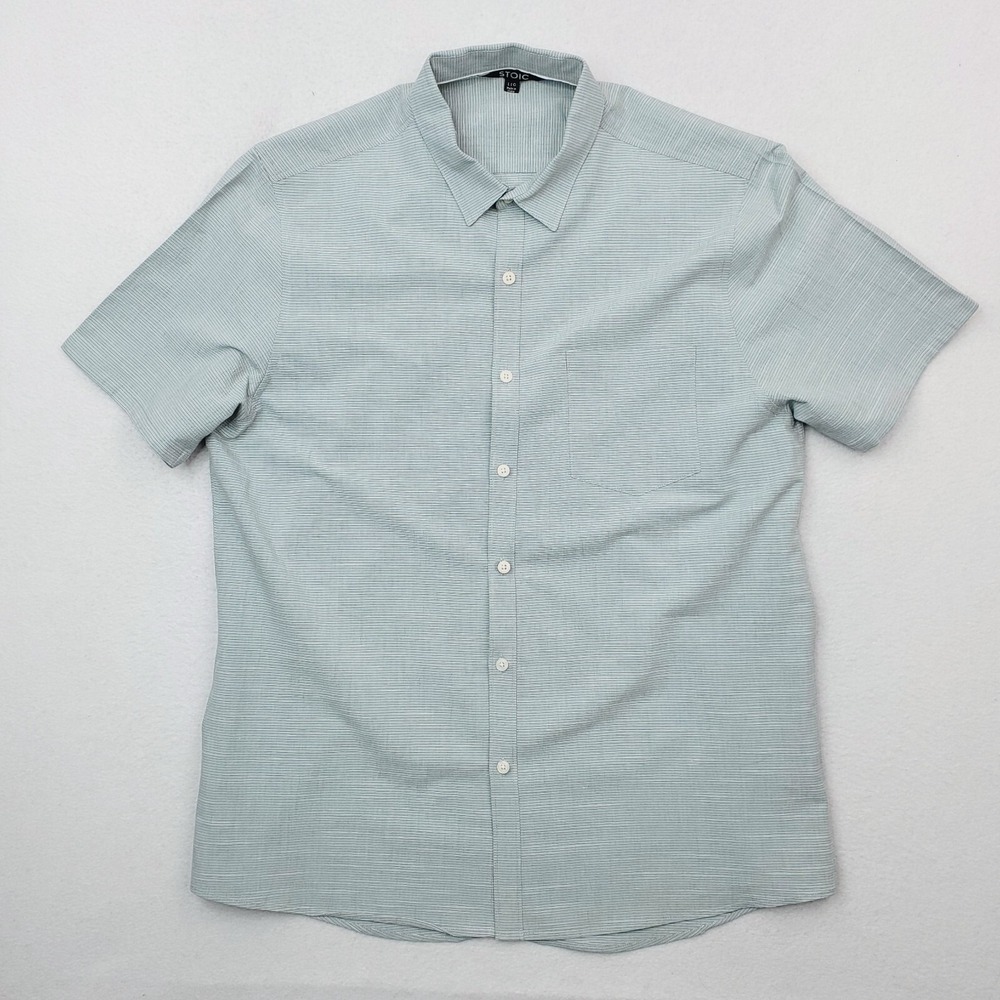 Stoic Shirt Mens Large Green Button Down Stretch Slim Fit Outdoor Textured